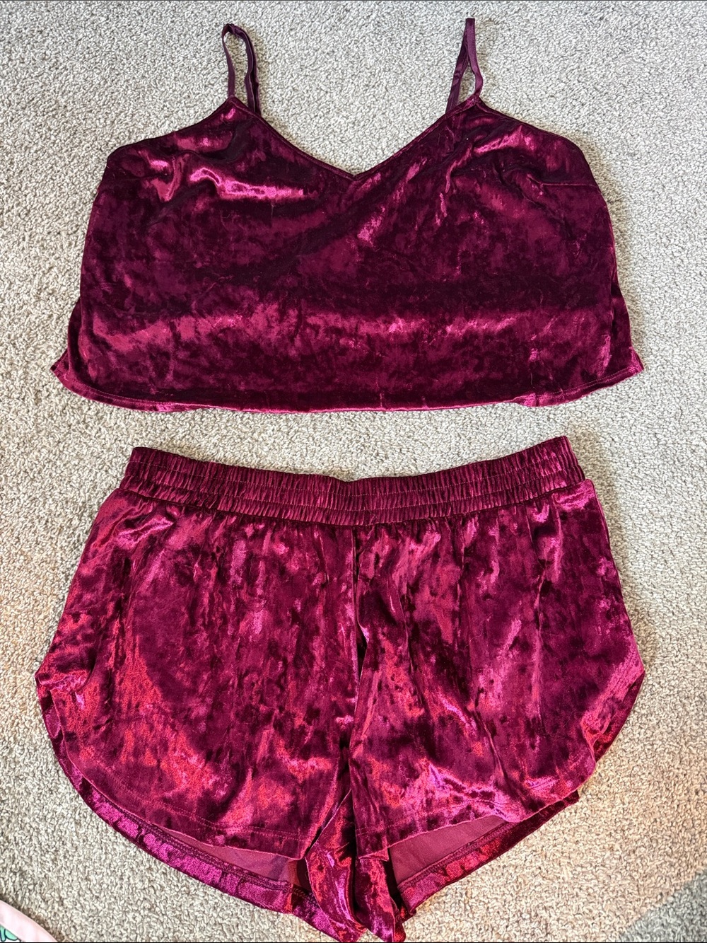 Victoria's Secret Velvet Cami & Shorts in Burgundy